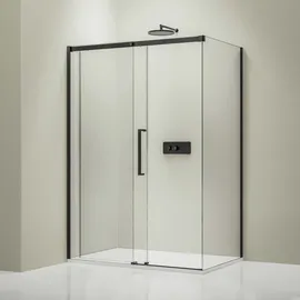 Bernstein Eckdusche DX906 FLEX Schiebetür Soft-Close 8mm Nano Echtglas Schwarz matt 80x160cm