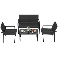 COSTWAY Gartenlounge-Set, (4-tlg), Balkonset PE Rattan, mit 2 Stühlen, Bank & Tisch schwarz