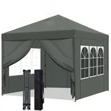 Faltpavillon 3x3 Wasserdicht Stabil, One-Touch Popup Pavillon mit 4 Seitenwänden, Faltpavillon mit Verdickten Röhren, UV Schutz, Pavillon Faltbar für Hochzeiten,Verkaufsstand Betreiben (Grau, 1PCS)