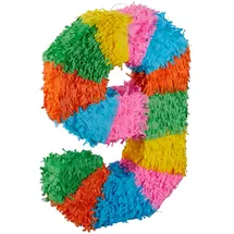 Relaxdays Piñata Geburtstag Zahl 9 Gelb/Grün/Rosa