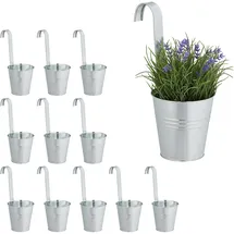 Relaxdays Hängetöpfe Geländertöpfe 12er Set hbt 30 x 13 x 20 cm silber