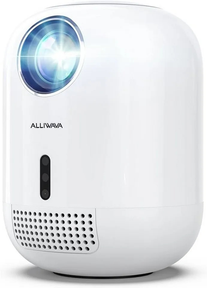 ALLIWAVA 5G WiFi und Bluetooth, Mini Portabler Projektor (300 lm, 1000:1, 3840 x 2160 px, kompatibel mit Smartphone/TV Stick/PS5) weiß