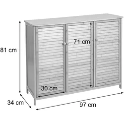 Mendler Badezimmerschrank HWC-B18, Badschrank Regal Badregal Kommode, 3 Türen Bambus 81x97x34cm