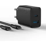 Anker Ladegerät, (20 W, 2-Port) mit USB-C-Kabel, schwarz