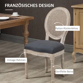 Homcom Esszimmerstühle 2er Set Küchenstuhl mit Rattan-Rückenlehne, Leinenoptik, Gepolsterter Polsterstuhl im Französischen Stil, für Wohnzimmer, Esszimmer, Stühle, Esszimmerstühle, Vierfußstühle