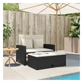 vidaXL Gartensofa mit Kissen 2-Sitzer Schwarz Poly Rattan