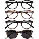 OPULIZE Zen 4er-Pack Lesebrille Mit Sonne Leser Schwarz Licht Dunkel Braun Klein Herren Damen RRRS24-11T21T +1,00