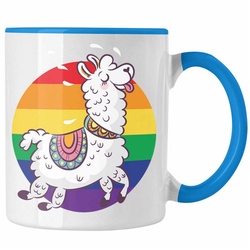 Trendation Tasse Trendation – Regenbogen Tasse Geschenk LGBT Schwule Lesben Transgender Grafik Pride Tolles Llama blau