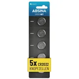 Absina Knopfzellen CR2032 3V 5er Pack - Batterien CR2032 auslaufsicher & mit Langer Haltbarkeit - CR 2032, CR 2032 Lithium 5 Stück