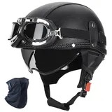 YHQUDGWT Halbschalenhelm mit ECE, Retro Motorradhelm mit Schnellverschlussschnalle, Versteckte Schutzbrille, ABS-Schale, für Erwachsene Männer und Frauen, Chopper, Scooter, Moped