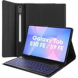 MAYPHY Tastatur Hülle mit Hintergrundbeleuchtung für Samsung Galaxy Tab S10FE/S9FE 10.9 Zoll, Tab S9/S8/S7 11 Zoll, Schlanke Hülle mit Abnehmbarer Tastatur, Deutsches QWERTZ Layout, Schwarz