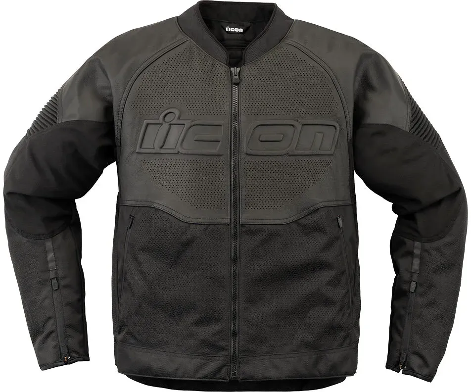 Icon Overlord3, cuir-/textiljacket perforé - Noir - XXL