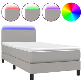 vidaXL Boxspringbett mit Matratze & LED Hellgrau 90x200 cm Stoff