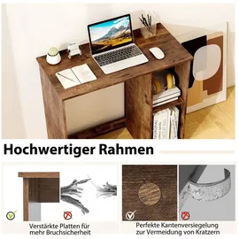 Costway Kleiner Schreibtisch, 2 Fächern, PC-Tisch, Bürotisch für kleine Räume, 80 x 40 x 74 cm Braun