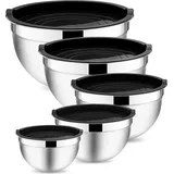 luxuskollektion Rührschüssel Set 5-teilig Edelstahl Salatschüssel Schwarz