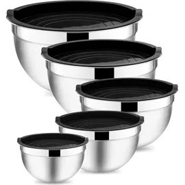 luxuskollektion Rührschüssel Set 5-teilig Edelstahl Salatschüssel Schwarz