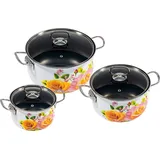 3tlg. KING® Kochtopfset ROSENTRAUM / 3 Töpfe aus 1.2mm Stahl in den Größen 16cm, 20cm und 24cm / mit langlebiger schwarzer Antihaft-Beschichtun...