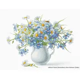 Luca-S Kreuzstichset Kornblumen und Gänseblümchen, Zählmuster, 24,5x20cm