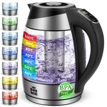 FOR ME ForMe Glas Wasserkocher 1,8 Temperatureinstellung Temperaturwahl 40°C-100°C Farbwechsel LED I BPA FREI I Temperatur Einstellbar Teekocher mit Teesieb Teekessel Glaswasserkocher Warmhaltefunktion
