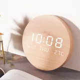 PETSTIBLE Elegante LED-Wanduhr aus Holz, 19,5 x 2,5 cm, geeignet für Wohnzimmer und Schlafzimmer (B)