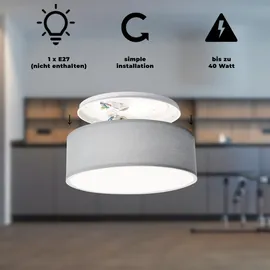 einlicht 1-flammig rund grau Stoff