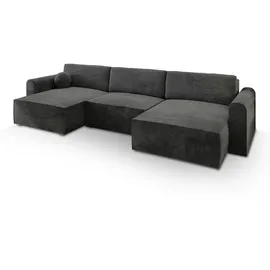 masseno WOHNLANDSCHAFT FENTO M Schwarz Velours-Stoff mit Schlaffunktion