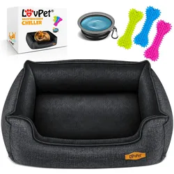 LovPet® Hundebett Hundekissen Hundekorb Chiller, Inkl. Napf + 3X Kauknochen, Hundesofa Kissen für Kleine, Mittelgroße & Große Hunde, Bezug abnehmbar und waschbar