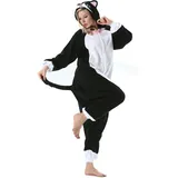AKAAYUKO Damen Herren Karneval Kostüm Pyjama Weihnachten Tiere Onesie Halloween Jumpsuit Schlafanzug Faschingskostüme Overall Nachtwäsche Schwarze Katze-XK - S