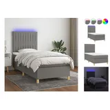 vidaXL Boxspringbett mit Matratze & LED Dunkelgrau 90x200 cm Stoff