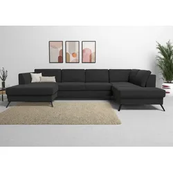 Wohnlandschaft SIT & MORE "Olsen U-Form", schwarz, B:335cm H:88cm T:201cm, 100% Polyester, Sofas, inklusive Sitztiefenverstellung, wahlweise mit Bettfunktion, 15cm hoch
