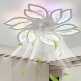 Dobecd RGB Deckenventilator Mit Beleuchtung Und Fernbedienung & App Timer Deckenleuchte Mit Ventilator Für Schlafzimmer Dimmbar 6-Gang Farbe Wechselnde Deckenventilator Licht Kronleuchter