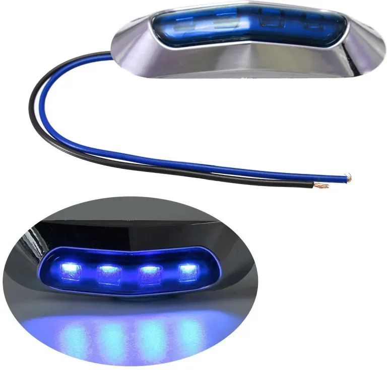 Blaues LED-Begrenzungs- und Markierungslicht, 4 LEDs, verchromter Rahmen - 24 V