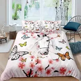 Loussiesd Pferdebettwäsche Set Schmetterling Sukura Bettbezug Set für Mädchen Bauernhof Tier Bettwäsche Set Bauernhaus Pferd Bettwäsche Set 155x220cm mit 1 Kissenbezug 80X80cm