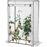 Outsunny Gewächshaus mit PE-Gitterfolie, Tür, winterfest Foliengewächshaus aus Stahl, Treibhaus für Balkon, Garten, Tomatenhaus 100 x 50 x 150 cm, Tomatengewächshaus für Tomaten, Gemüse, Weiß