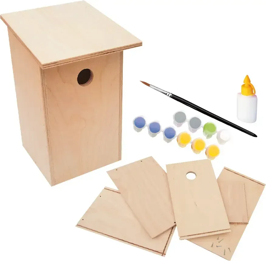 Vogelhaus Bastelset aus Holz für Kinder ab 5 Jahren - Unmontiert zum Bemalen, inklusive Anleitung - Playbox - Nachhaltiges Material
