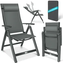 KESSER® Gartenstuhl Hochlehner mit Armlehnen   Aluminium Klappstuhl inkl. Kopfkissen Campingstuhl 7-Fach Verstellbar Rückenlehne   Atmungsaktiv & Wetterfest   Klappbar & Anti-Rutsch