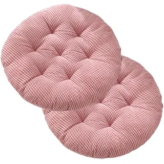 Hiseng 2er-Set Cord Sitzkissen Tatami Stuhlkissen Runde Weiches Baumwolle Dickes Matratzenkissen Bodenkissen Sitzpolster für Esszimmer Küche Terrasse Stuhl (Rosa,45x45cm)