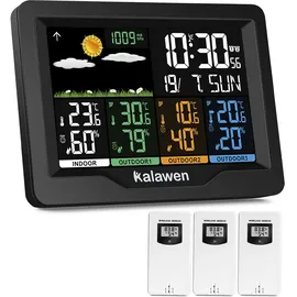 Kalawen Funkwetterstation Schwarz 3 Außensensoren