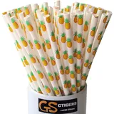 CTIGERS Papier-Trinkhalme mit niedlichem Ananas-Muster, Sommerfrüchte, biologisch abbaubar, 100 Stück