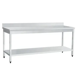 GastroHero Edelstahl Arbeitstisch Basic 16x7 mit Grundboden und Aufkantung