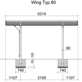 Ximax Carport Wing 2,76 x 5,31 m silber