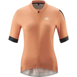 Radtrikot GONSO "PIANA", Damen, Gr. 36, orange (pfirsich), 86% Polyester, 14% Elasthan, Rundhals, Kurzarm, Trikots, Damen Radshirt kurzarm, atmungsaktives Fahrradtrikot mit Rückentasche