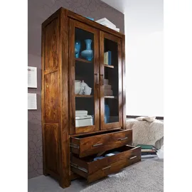 Massivmoebel24 Vitrine Sheesham 100 x 45 x 180 cm Braun