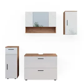 Vicco - Badmöbel-set Irma, Weiß Hochglanz/goldkraft Eiche, 4 Teile