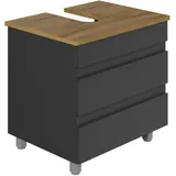 Karen Waschbeckenunterschrank Lara 60 cm | Steh-Unterschrank | Badmöbel anthrazit | Konsole mit Siphonausschnitt | Minimalistisch | Gäste-Badezimmer (Lara 60 Eiche)