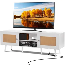 VEVOR Rattan-TV-Ständer 165cm Fernseher Boho-TV-Schrank Fernsehschrank EicheWeiß