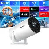 【Elektrischer Fokus】 XuanPad Tragbarer Projektor mit Android App, 4K 1080P Projektor Unterstützung mit WiFi 6 und Bluetooth, Mini Tragbarer Projektor Auto Vertikale Korrektur, Filmprojektor