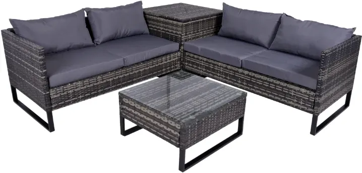 Garden Pleasure L-förmiges Lounge- und Sofaset RAMIRA mit Kissen, Couchtisch und Aufbewahrungsbox