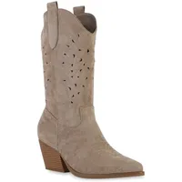 Stiefelparadies Damen Cowboystiefel in Khaki Velours