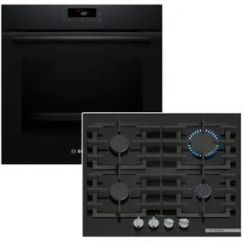 Bosch Backofen-Set Gaskochfeld Schwarz 71 Liter Pyrolyse 3D Heißluft FlameSelect